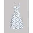 thumbnail image 5 of Blue And White Ditsy Floral Tie Front Ruched Bust Midi Cami Dress For Women, 5 of 5
