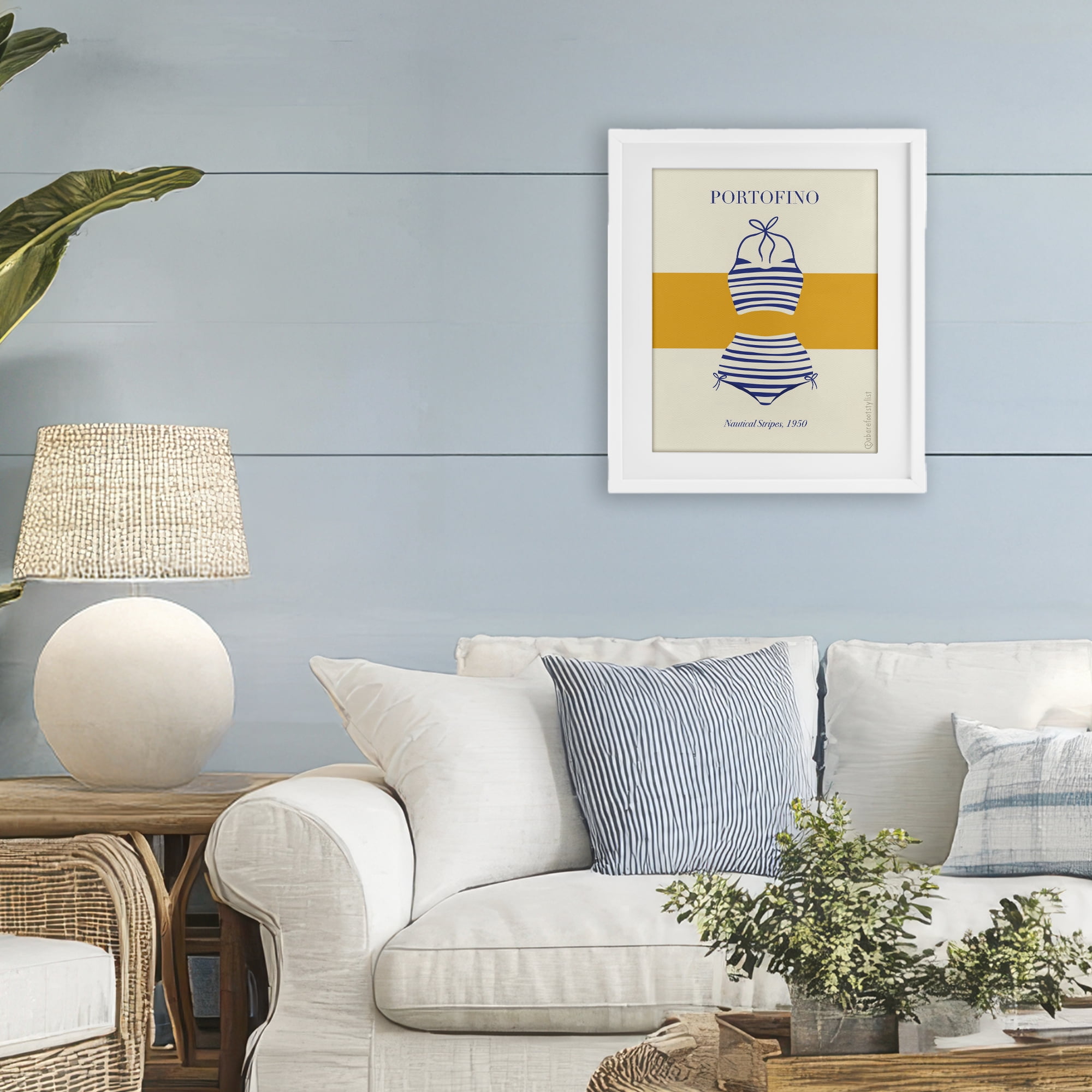 Stupell Industries Portofino Striped Bikini White Framed Print Under Glass, design by A Barefoot Stylist