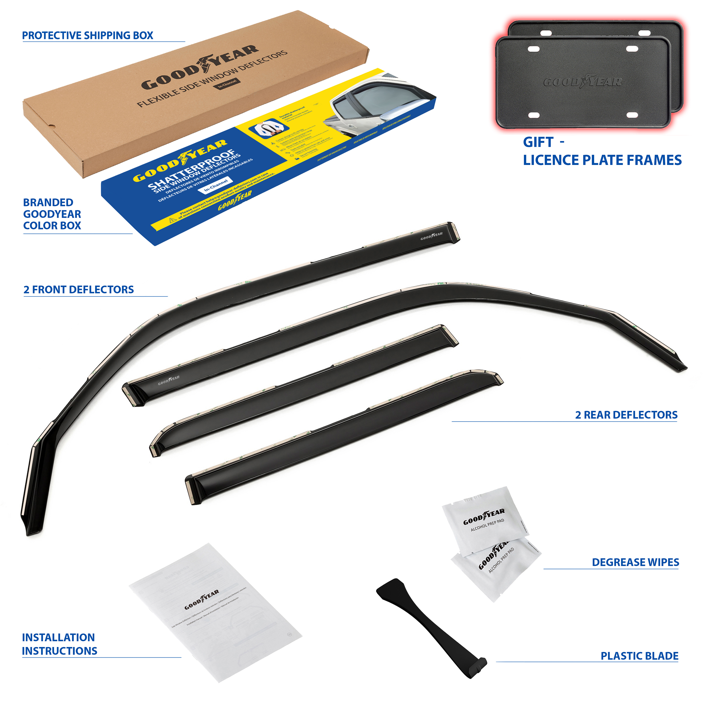 Goodyear Shatterproof in-Channel Window Deflectors for Trucks Toyota 4Runner 2010-2024, Rain Guards, Window Visors for Cars, Vent Deflector, Car Accessories, 4 pcs- GY003422LP