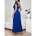 thumbnail image 2 of Royal Blue Sequin Mesh Lace Trim Fitted Maxi Dress For Women Evening Party Wedding Guest Dress, 2 of 8