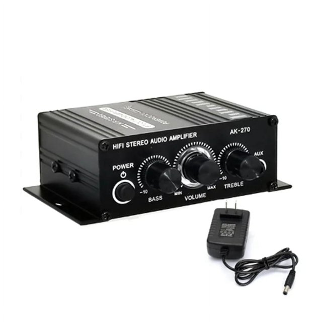 Amplificador HIFI de 270 canales para el hogar, 2.0 canales, ajuste de graves y agudos, sistema de sonido estéreo para cine en casa, enchufe estadounidense de 12 V CC.