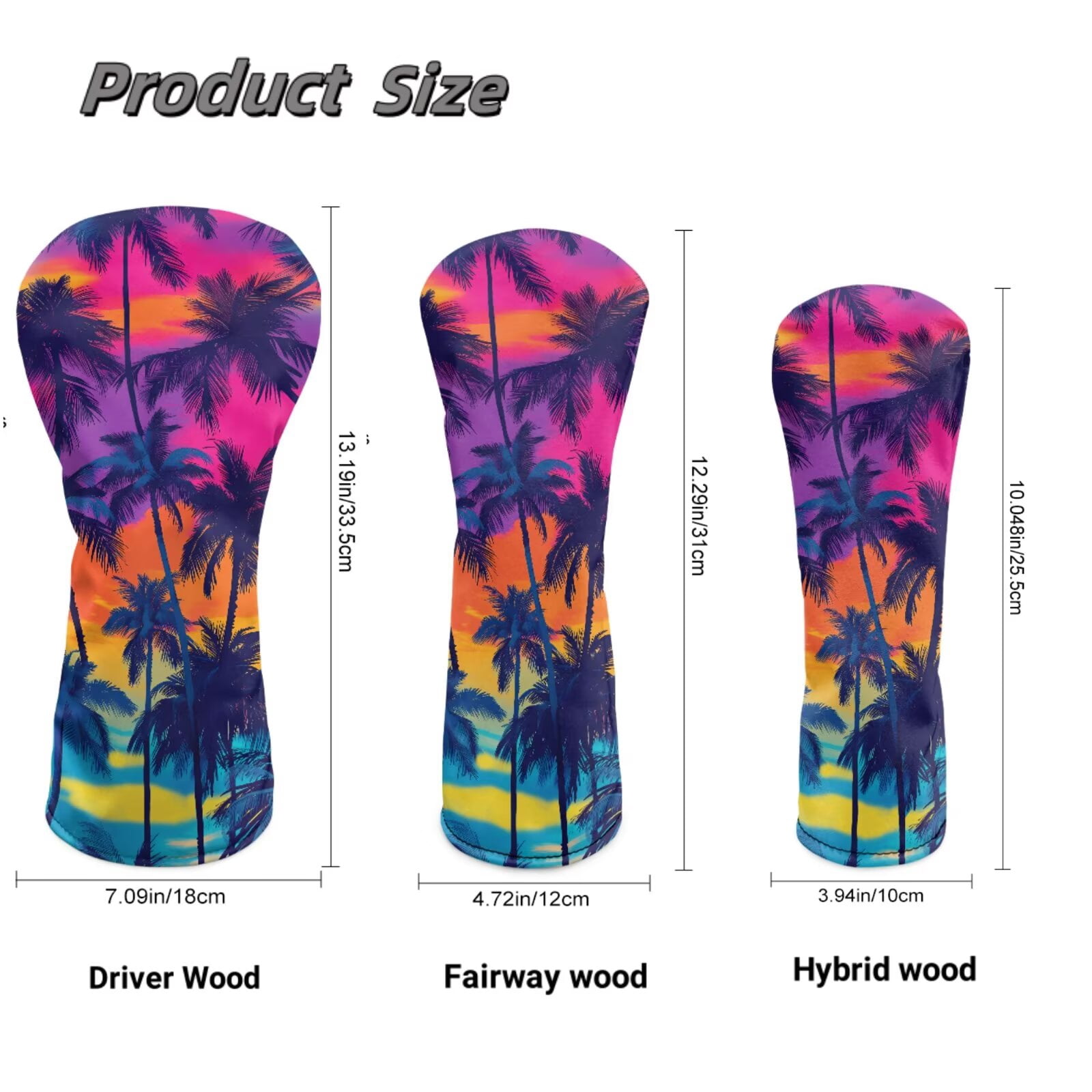 Uorisanigo Golf Headcovers Set Accessories, 3pcs Summer Coconut Tree Golf Club Head Covers - Golfs Driver Headcover, Fairway Wood Cover, Hybrid Cover - Headcovers for Club Protective
