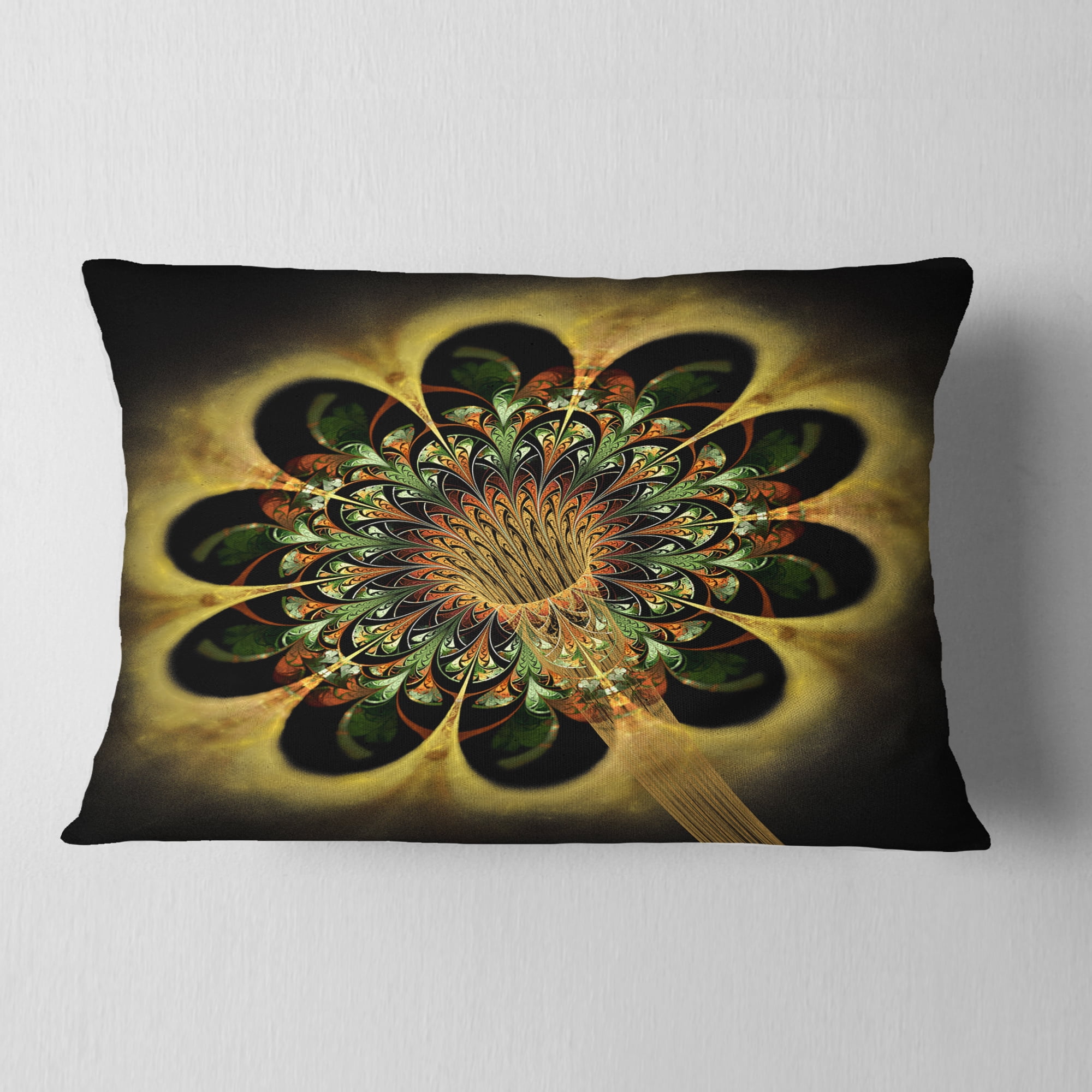 Designart Dark Yellow Flower Rounded Petals - Floral Throw Pillow - 12x20