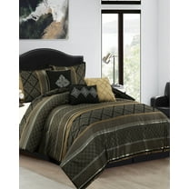 Lanco Geometric Black and Gold Comforter Set California King Size , 7 Piece Jacquard Bedding Set , Ultra-soft