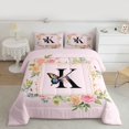 thumbnail image 2 of Homewish Butterfly Monogrammed K Full Size Comforter Sets for Kids, Romantic Pink Initial Letter Bedding Comforter Set, Cartoon Theme Reversible Bedding Sets, Breathable Home Decor, 3pcs, 2 of 8