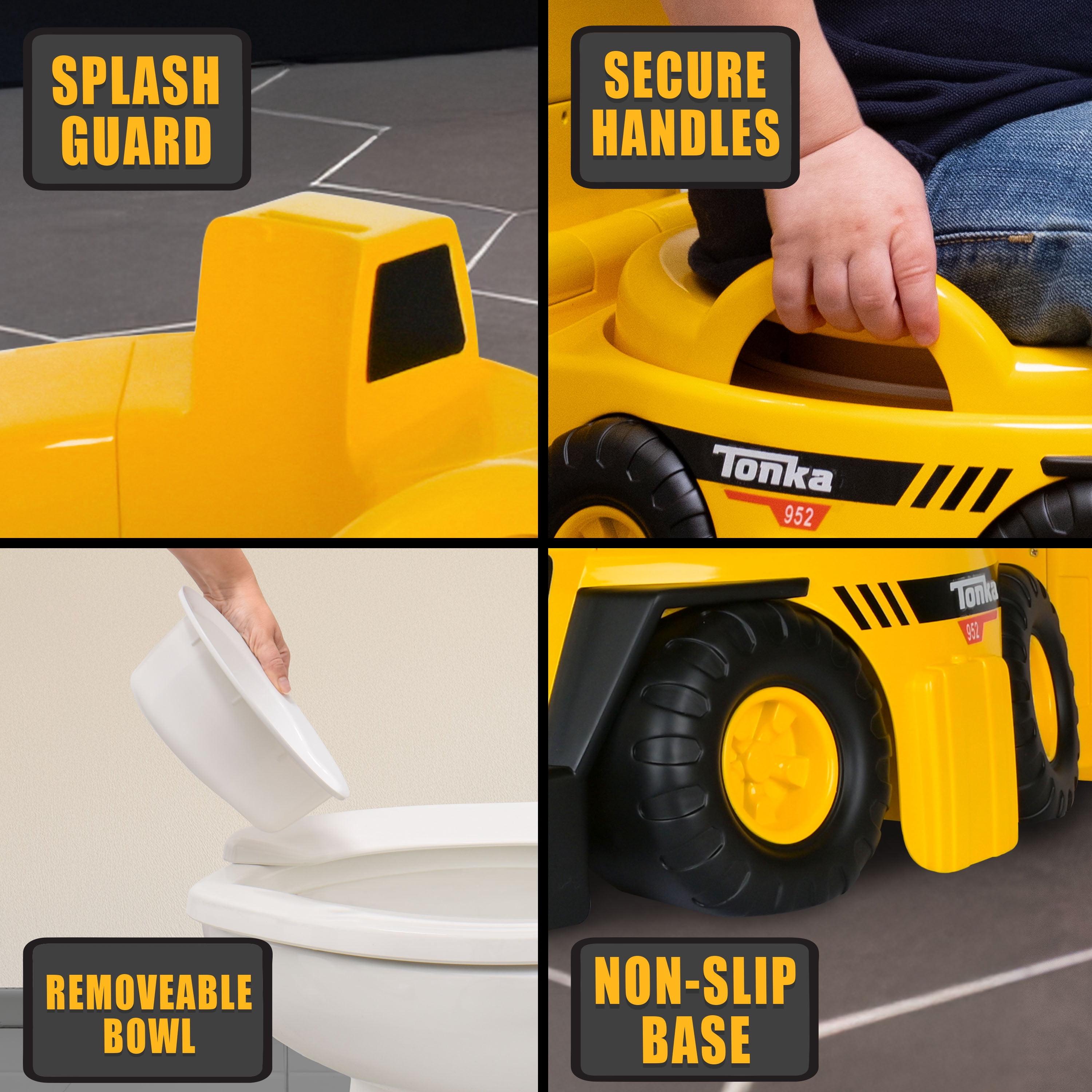 Tonka Dump Truck Potty Trainer for Toddlers, 2-in-1 Potty Chair and Potty Ring with Splash Guard, Built-In Handles, Easy Clean Removable Pot