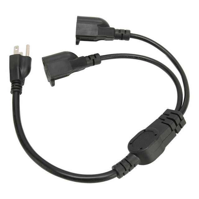 Extension Y Splitter Power Cable, Durable Safe Effective Outlet Saving Plug And Play Male To Female 3 Prong 1 To 2 Outlet Power Cable For Monitor For Outdoor