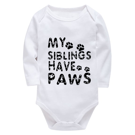 My Siblings Have Paws Bring Home Outfits for Baby Girl Long Sleeve Boy Onsie White Baby Clothes Boys 3-6 Months