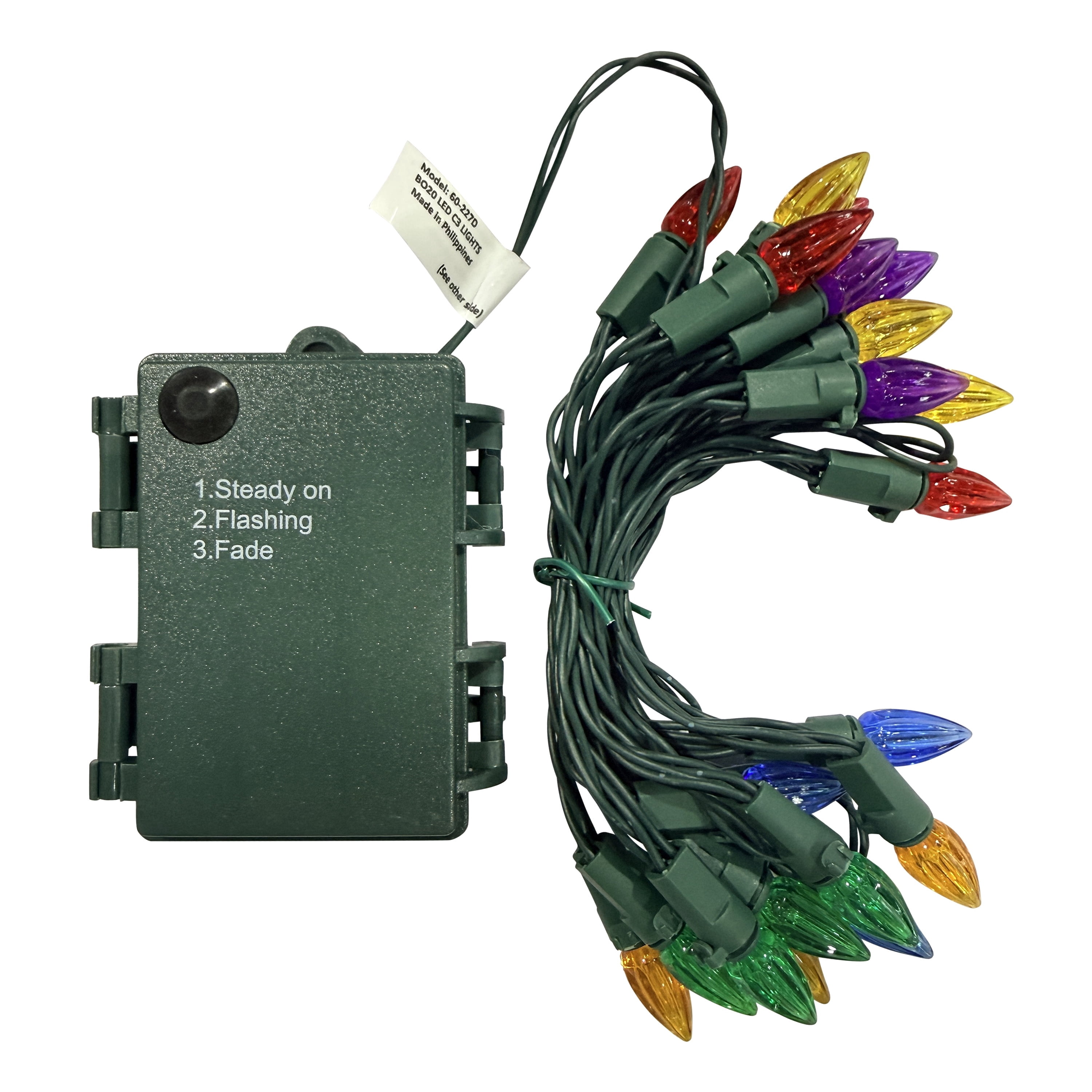 Indoor 20-Count Battery-Operated LED Vertical-Cut C3 Christmas String Lights, Multicolor, Green Wire, 6.33', by Holiday Time