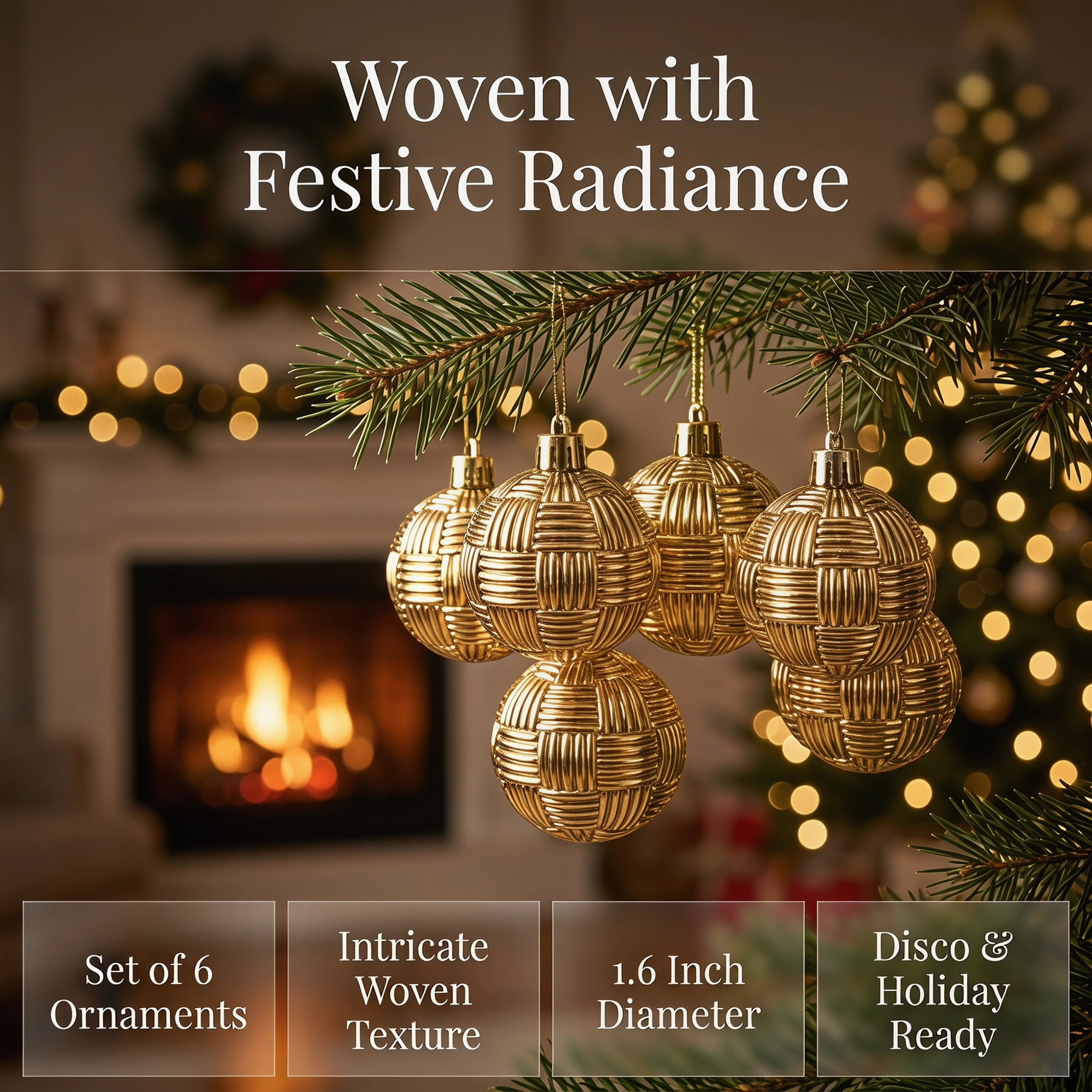 Unique Bargains 6Pcs Woven Texture Balls Mini Decorative Spheres Orbs Gold 1.6"
