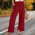 thumbnail image 2 of Vynhevius Women Straight Leg Pants Solid Drawstring Waist Side Slit Pockets Casual Trousers, 2 of 8