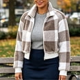 thumbnail image 5 of SZJXBUY Cropped Utility Jacket Women Plus Size Cozy Plaid Collared Zip Up Jackets Casual Winter Warm Long Sleeve Coats Outerwear Khaki,XL, 5 of 6