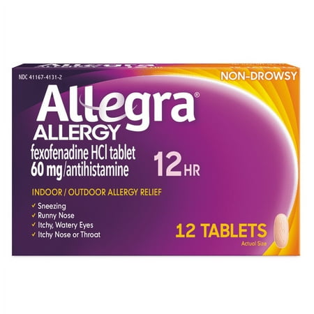 Allegra Allergy Fexofenadine 60mg Antihistamine Non-Drowsy, 12ct