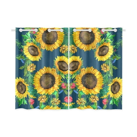 Kitchen Colours Sunflower MYPOP Watercolor Sunflowers Window Curtain Kitchen Curtain 26x39 inches (Two Piece) ()