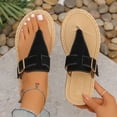 thumbnail image 3 of Rokment Women's Flat Flip Flops Sandals Beach Casual Suede Buckles Waterproof Soles Platform Gladiator Thongs Dress Slip on Slides Summer Vacation Black Size 5.5, 3 of 7