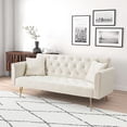 thumbnail image 2 of FFH 71" Velvet Futon, Convertible Sleeper Sofa Bed with 3-Position Adjustable Backrest, Twin-Size Sleeper Sofa with Throw Pillows, Beige, 2 of 6