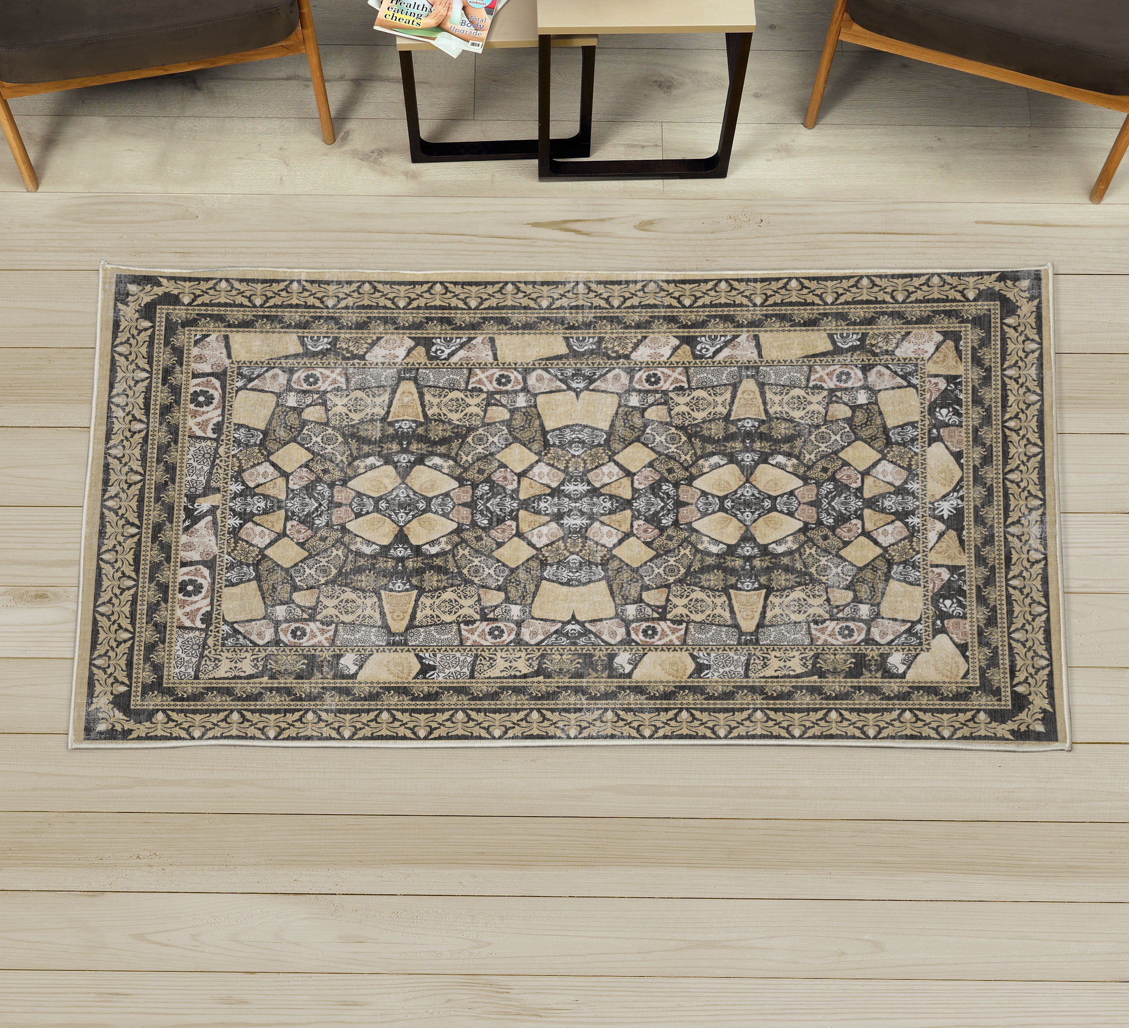 Modern Decorative Rug, Bohemian Pattern of Vintage Floral and Pebble ...
