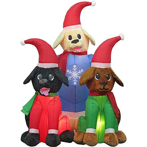 Home Accent Christmas Decoration, Inflatable Plush Lab Puppy Scene 4 ft