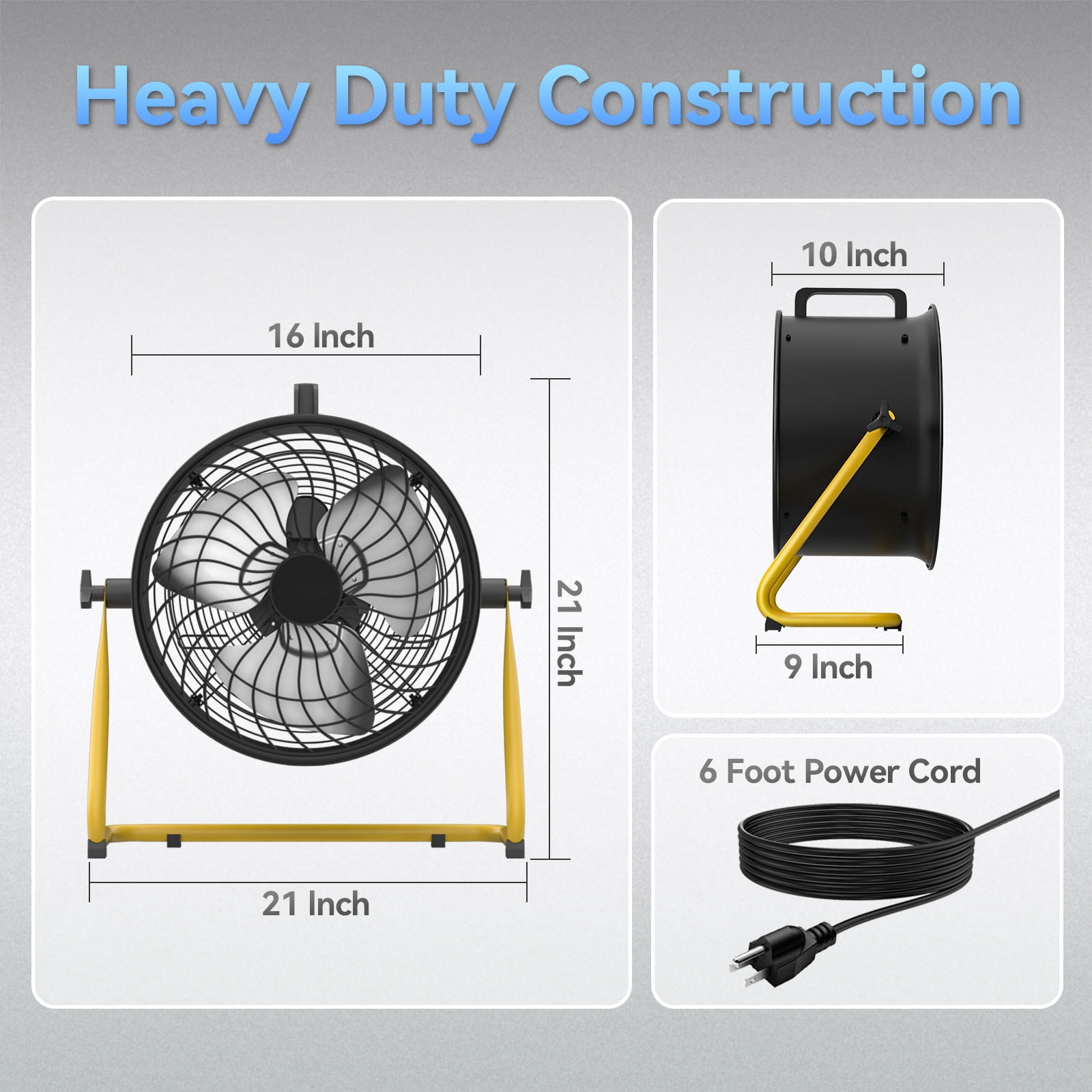 16" Outdoor Floor Fans, 3-Speed Professional Outdoor Fan, 3000 CFM, for Commercial and Garage, UL Listed