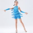 thumbnail image 3 of GYRATEDREAM Sequin Tassel Latin Dance Dress for Girls Fringe Figure Skating Jazz Dresses Ballroom Dancewear with Gloves, 3 of 6
