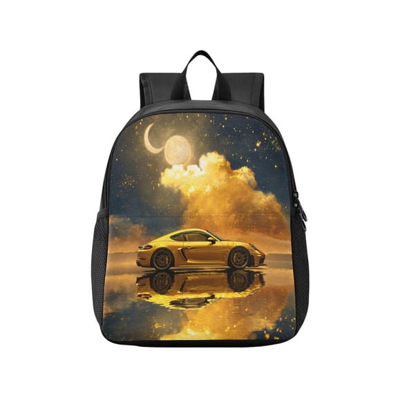 Toddler Backpack Golden Sports Car Waterproof Lightweight Backpack Casual Mini Daypack for Daycare & Travel