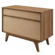 Modway Render Wood & Vinyl Record Display Stand with 2 Drawers in Walnut