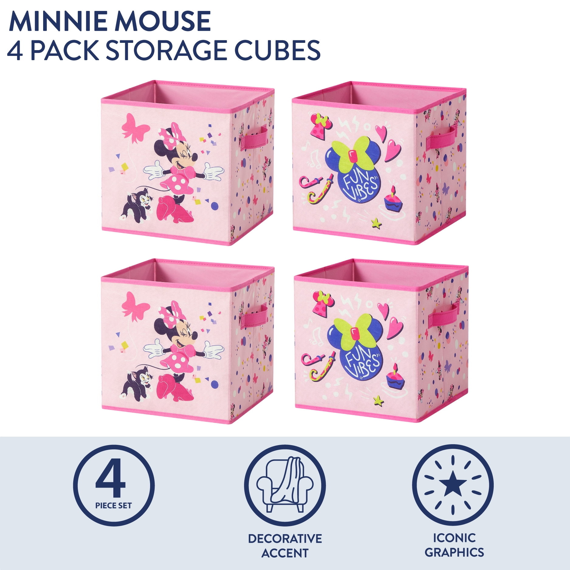 Disney Minnie Mouse Kids' 4-Pack Printed Toy Storage Cubes, 10" x 10"