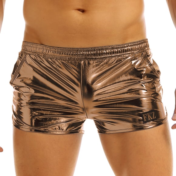 Zaldita Mens Shiny Metallic Boxer Shorts Trunks Swimsuits Low Rise Hot Pants Underpants Party Rave Clubwear Coffee XL