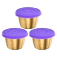 thumbnail image 1 of Uxcell 3pcs pequeños recipientes para condimentos con tapas, tazas de condimento de acero inoxidable, morado, 1 of 6