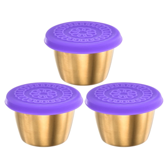 Uxcell 3pcs pequeños recipientes para condimentos con tapas, tazas de condimento de acero inoxidable, morado