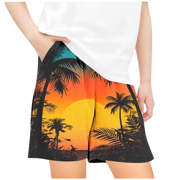 Odeerbi 5-14 Años Niños Niñas Pantalones Cortos de Estampado Tropical Hawaiano Pantalones de Baño En Seco Rápido Pantalones Cortos de Tabla de Playa