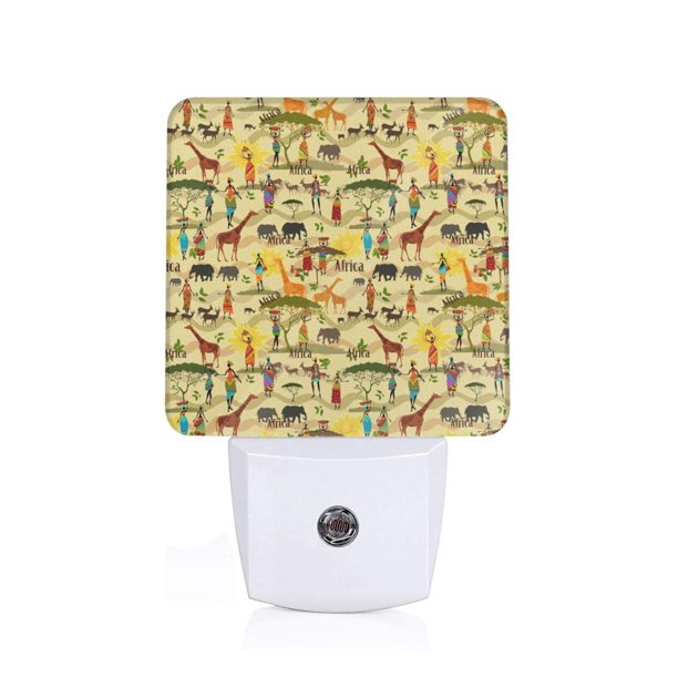 Balery Ethnic African Luz Nocturna LED con Sensor Automático, Enchufe con Sensor Crepuscular, Luz Suave de 0.5W para Dormitorio, Pasillo, Baño-US