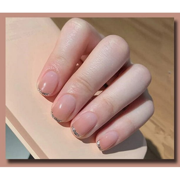 Uñas postizas con diseño de diamantes de imitación, manicura francesa brillante de Aurora, 24 piezas