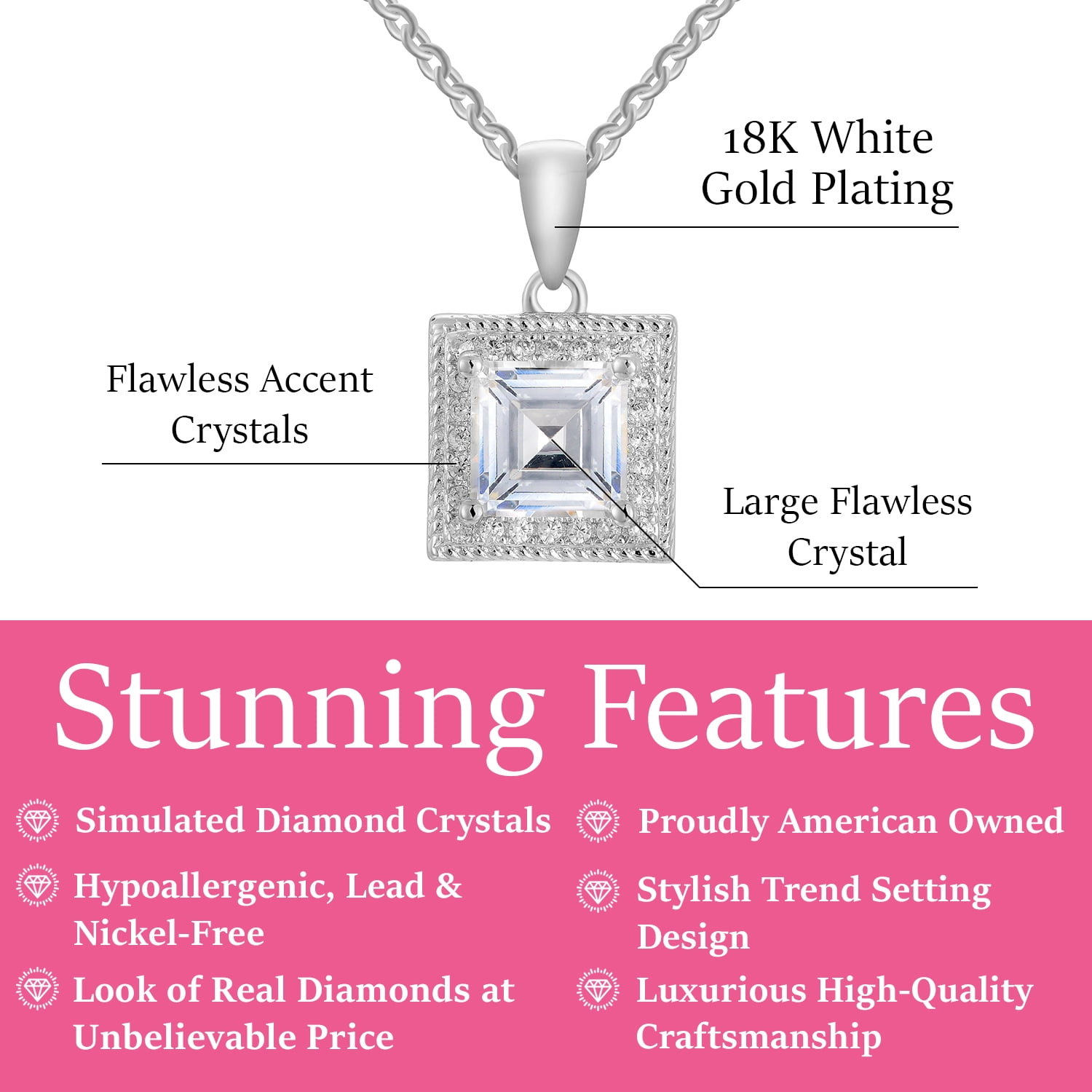 Cate & Chloe Rebecca 18k White Gold Plated Necklace with Simulated Diamond Crystals Gift for Women