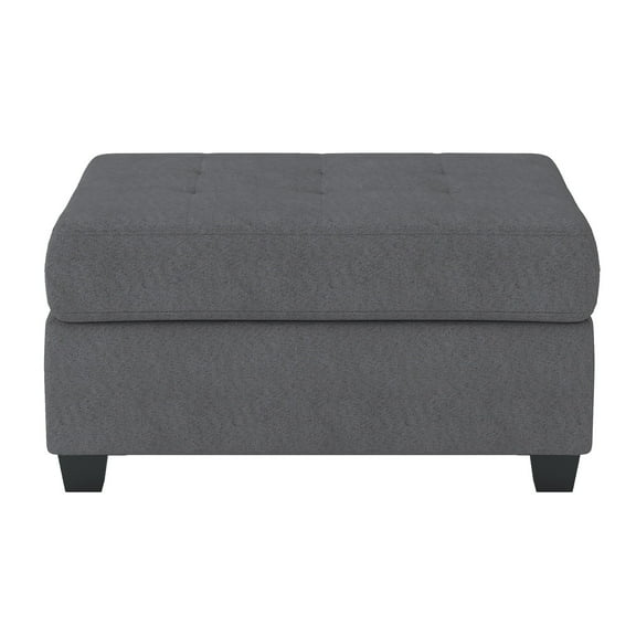 Aston 33 Inch Ottoman, Dark Gray Microfiber, Interior Storage, Solid Wood