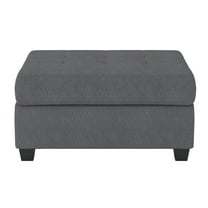 Aston 33 Inch Ottoman, Dark Gray Microfiber, Interior Storage, Solid Wood