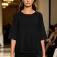 thumbnail image 4 of Maplenight Peplum Blouses for Women Cotton Crew Neck Half Sleeve Tops Office Casual Work Summer Shirts, 4 of 5