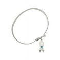 thumbnail image 2 of 7 1/4 inch Oval Eye Hook Bangle Bracelet w/ Cancer Awareness medal charm w/ December Blue Swarovski Crystal, 2 of 3