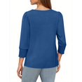thumbnail image 3 of BOMYJESK Women's Shirt 3/4 Sleeve V Neck Business Casual T Shirt Spring Fashion Vacation Pullover Basic Blouses Loose Athletic Tees Tops Blue M, 3 of 4