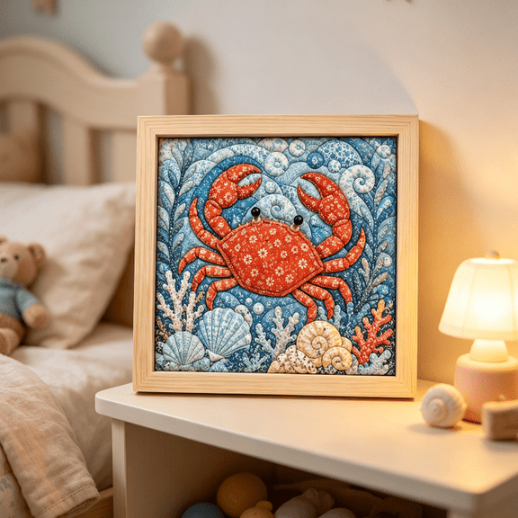 2026 NEW Premium No-Sew Kinusaiga Fabric Art Kit for Adults – Multiple Designs Available, DIY Cut Cloth Handcraft Kit, Relaxing Art Project for Home Decor Gift Idea Crab