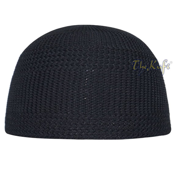 Black Skull Cap 100% Nylon Head Cover Kufi Knitted Hat Vertical Lines Taqiya XSM to 4X (S-22"(56cm))