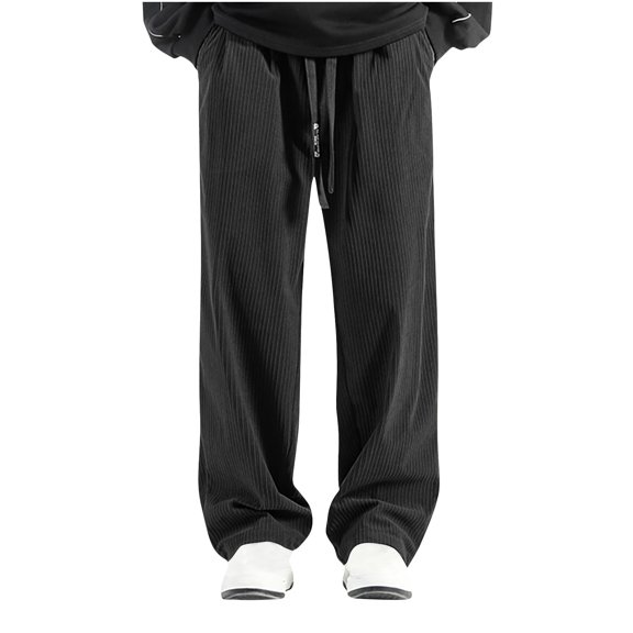 LNWUY (M-5XL)Mens Corduroy Sweatpants Oversized Wide Leg Drawstring Jogger Pants Casual Baggy Elastic Waist Trousers with Pockets Black XXXL