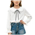 thumbnail image 3 of larppty Girls Blouse Shirts Spring Fall Long Sleeve Button-Down Top Ruffle Collar, 3 of 5