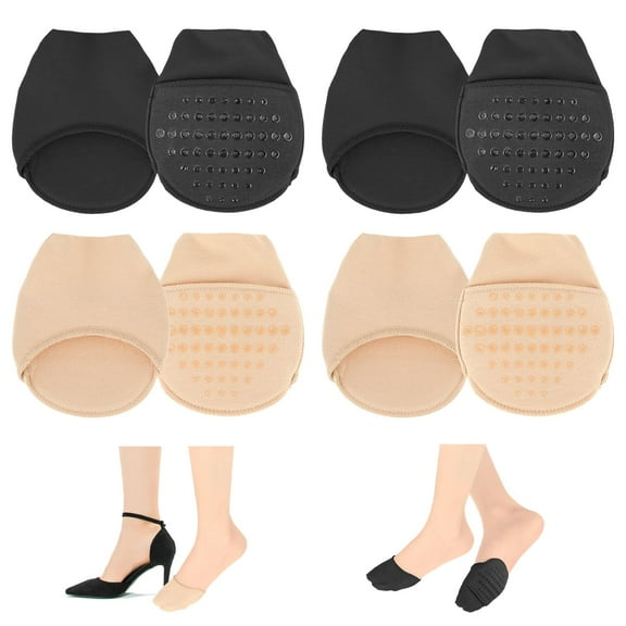 Trianu 4 Pairs Ball of Foot Cushion Socks, Women's Toe Cover with Padding, Toe Topper Socks, No Show Liner Socks for Women and Girls (Beige and Black)