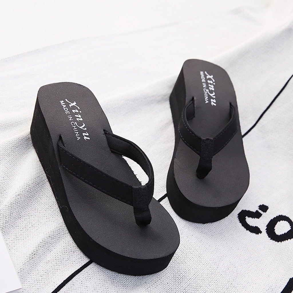 Miluxas Women's Wedge Platform Sandals EVA Soft Light-Weight Sole Flip Flop Thong Black 6.5(38)