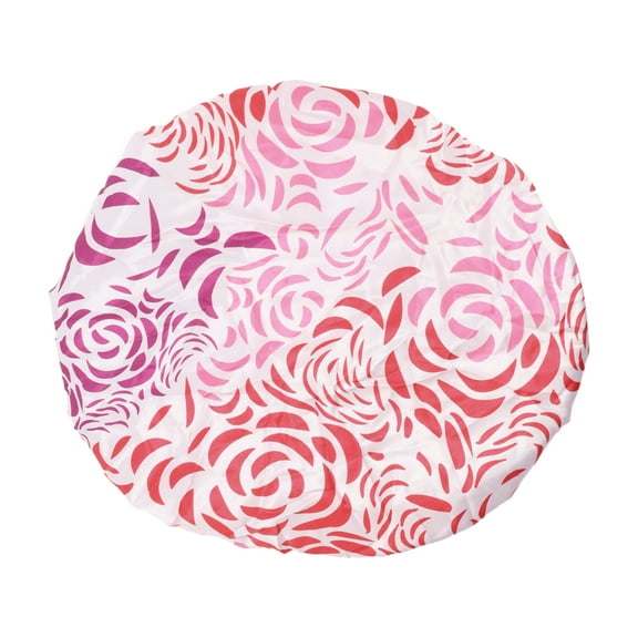 Unique Bargains 1 Pc Women Waterproof Stripe Shower Cap for Bathroom Vacation Hotel Travel Pink Satin EVA