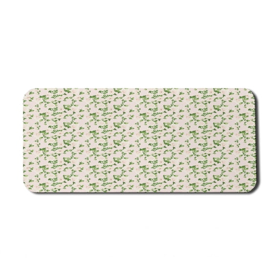 Floral Computer Mouse Pad, Repeating Pastel Rose Flowers Naive Simple Illustration, Rectangle Non-Slip Rubber Mousepad X-Large, 35" x 15" Gaming Size, Fern Green Ivory, by Ambesonne