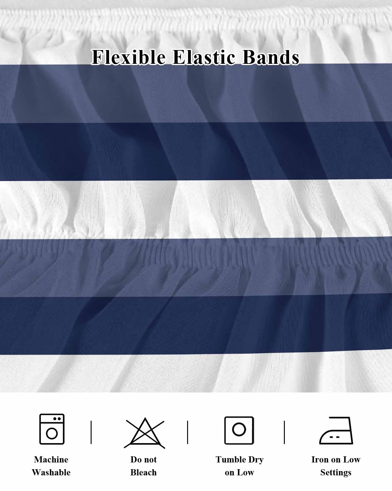 Navy Blue White Striped Wrap Around Bed Skirts for King Bed 18" Drop, Bed Skirt with Adjustable Elastic Belt Dust Ruffle Bed Valance for Bedroom Hotel Luxury Farmhouse Stripes Bed Frame Cover