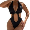 thumbnail image 2 of Swimsuit Women One Piece V Neck Exposed Belly Button Slim Fit Beach Bikinis Sexy Casual Swimwear, 2 of 6