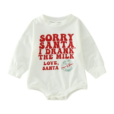 

Zhuashum Boys Romper Letter Print Round Neck Long Sleeve Outfits Fall Winter Holiday Jumpsuit Fashion Daily Wears White 6-12 Months